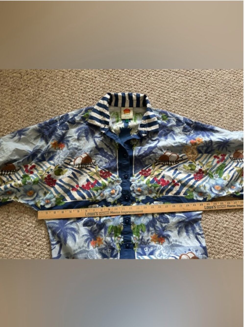 Farm Rio Blue Fresh Table Scarf Organic Cotton Midi Dress size L - Picture 8 of 9